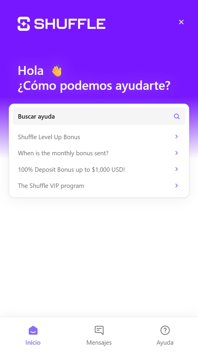 Soporte y centro de ayuda para jugadores en Shuffle Casino
