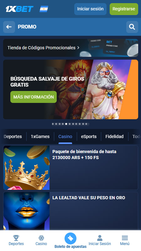 1xBet giros gratis