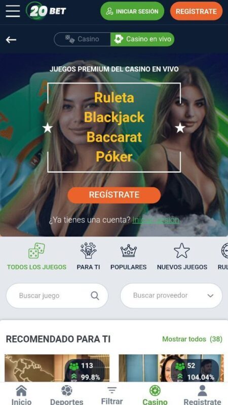Casino en vivo de 20bet Argentina