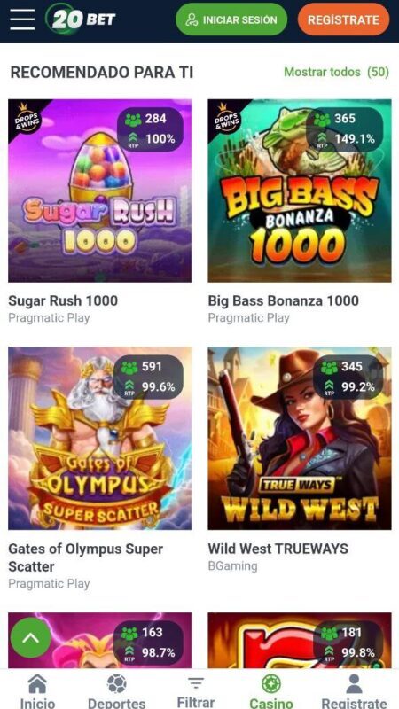 Catálogo de juegos destacados en 20bet