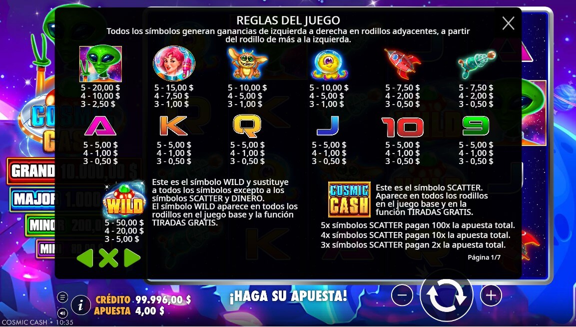 Cosmic cash instrucciones